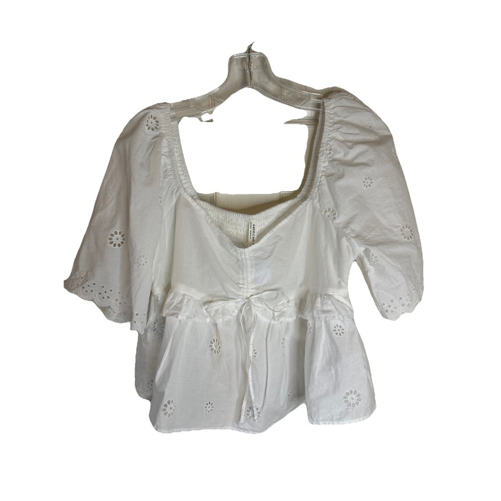 NWT AE American Eagle White Eyelet Babydoll Broderie Sleeve Crop top Small